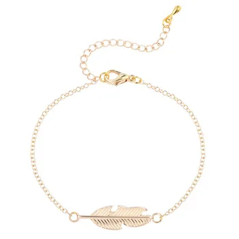 10Pcs Gold Silver Plated Feather Bracelets for Women Leaf Bracelet Jewelry Design Alloy Feather Gold Feather Bangle