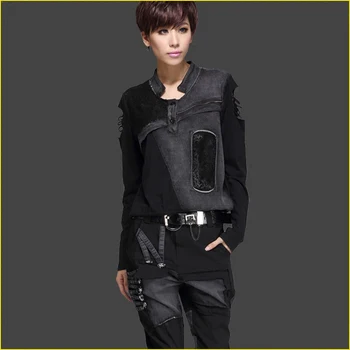 

2017 American Women Spring Autumn Fashion Patchwork Washed Black T Shirt Female Casual Hollow Out Top Street T Shirt Kyliejenner