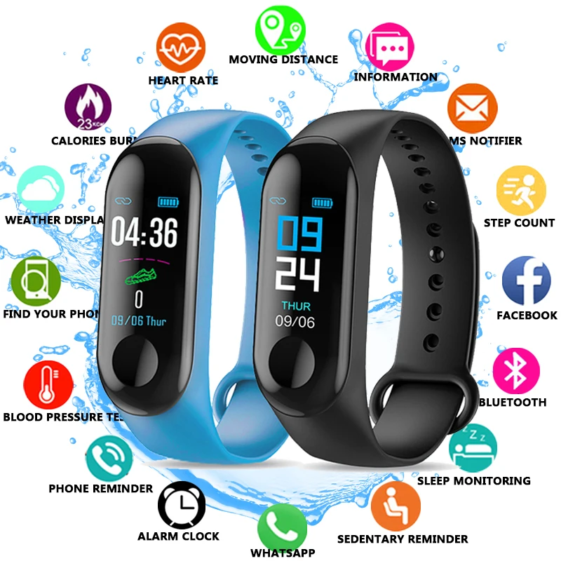 

Fitness Bracelet Pedometer Blood Pressure Heart Rate Monitor Life Waterproof M3 Health Bracelet PK Mi Band 3 reloj inteligente