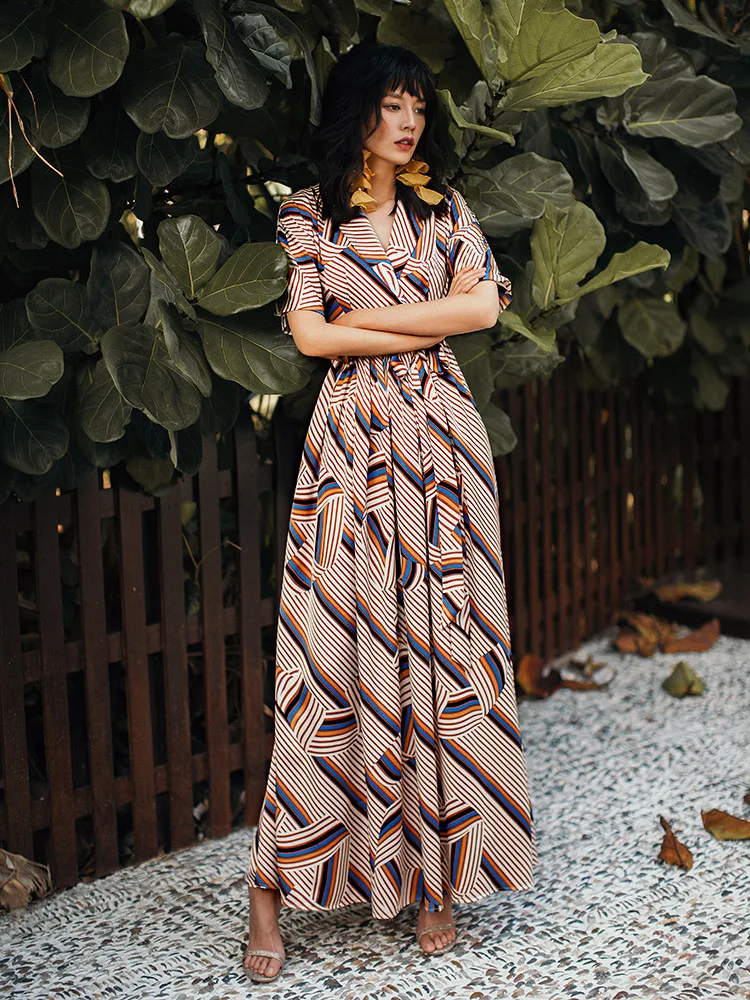 Maxi Dress Vestidos Mujer французский женские лодочки в стиле ретро платье с высоким воротом, элегантный женский костюм с воротником, летнее, Пляжное, праздничное платье Макси