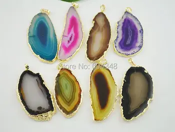 

10pcs Slice Pendant, Gold color slice Pendant in Mix color, Gem Stone Pendant for Charm Necklace