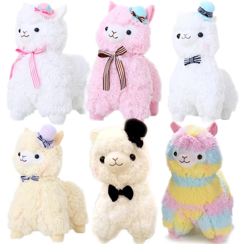 45cm Rainbow Alpaca Japanese Plush Toys Hat Bow Alpacasso Stuffed