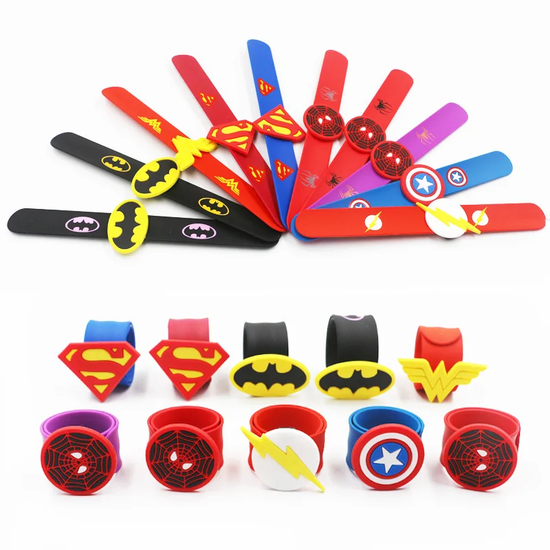 

Silicone Superhero Slap Bracelet Marvel Avengers Captain America Spider Man Superman Batman Flash Wristband Bracelet Kids Gift