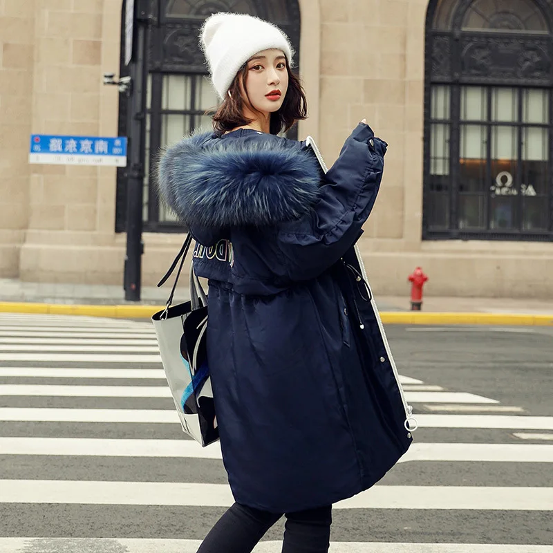 

-30 Degree Thick Warm Letters Women Winter Coat Duck Down Large Size Raccoon Fur Collar Women Down Jacket Parkas Snow Wear G783