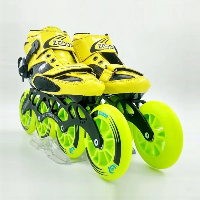 يستحق! الكربون الألياف الفيبرجلاس سرعة حذاء تزلج بعجلات الأصفر كيد الكبار المنافسة الشارع سباق أحذية رياضية التدريب Patines