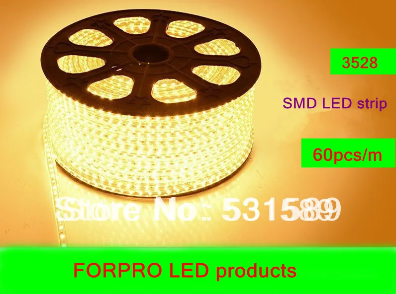 buy free shipping 100M 6000LEDs supper birght waterproof 220V 3528 SMD LED strip +1 US Power Plug Warm white White R G B Y