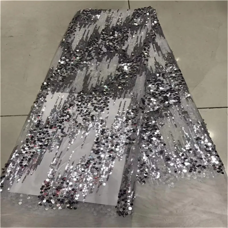 

2019 French Embroidered Mesh Lace Fabric Silver Color African Lace Fabric High Quality Guipure Lace For Nigeria Lace Wedding