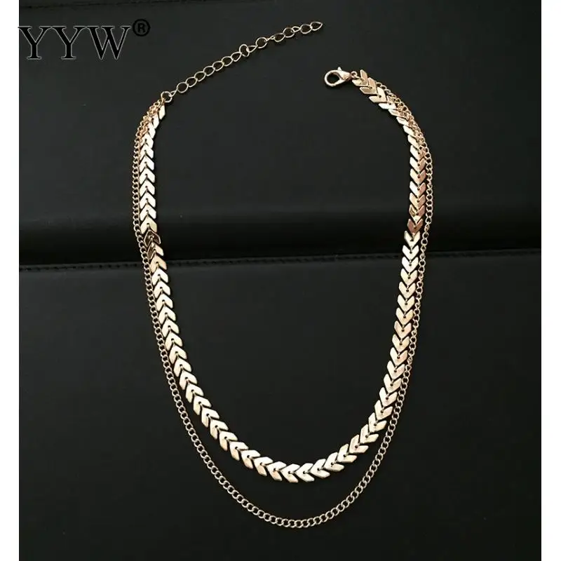 Позолоченный металл двухслойные ожерелья-чокер Fishbone Collares Mujer Collier Femme Chain Простые Ювелирные изделия Collana klye - Metal Color: gold
