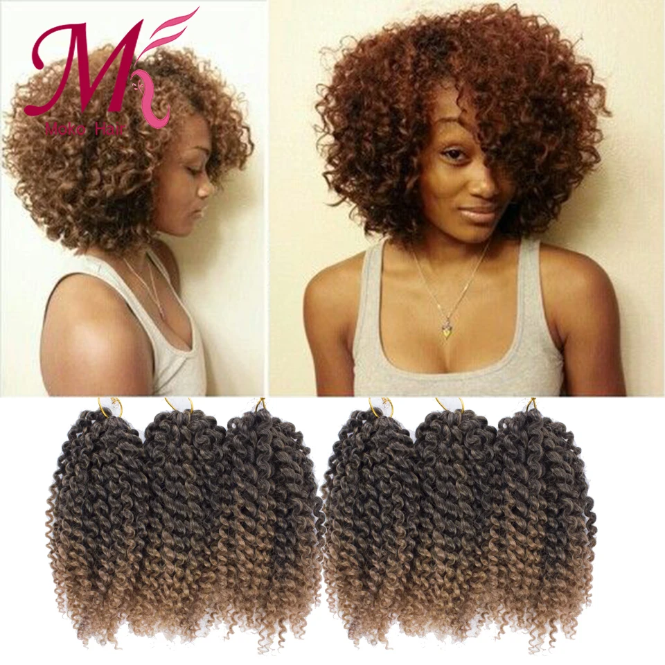 3Pcs Set 8 Kinky Curly Synthetic Hair Extension Marlybob Crochet