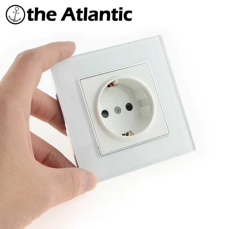 Atlantic EU/DE/RU Socket Crystal Glass Switch Wall Plug Socket Tempered
