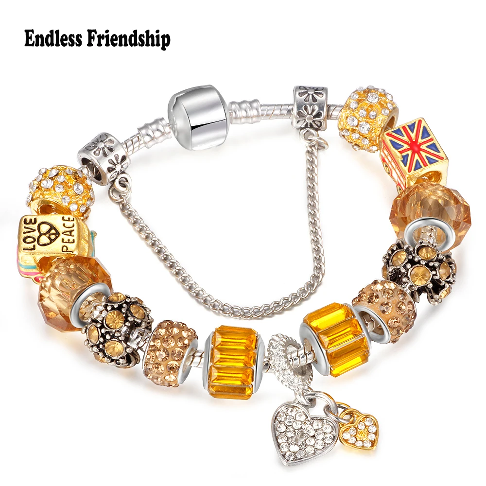 Love Heart Dangle Charm Bracelets For Women Bus Car With Glass Beads