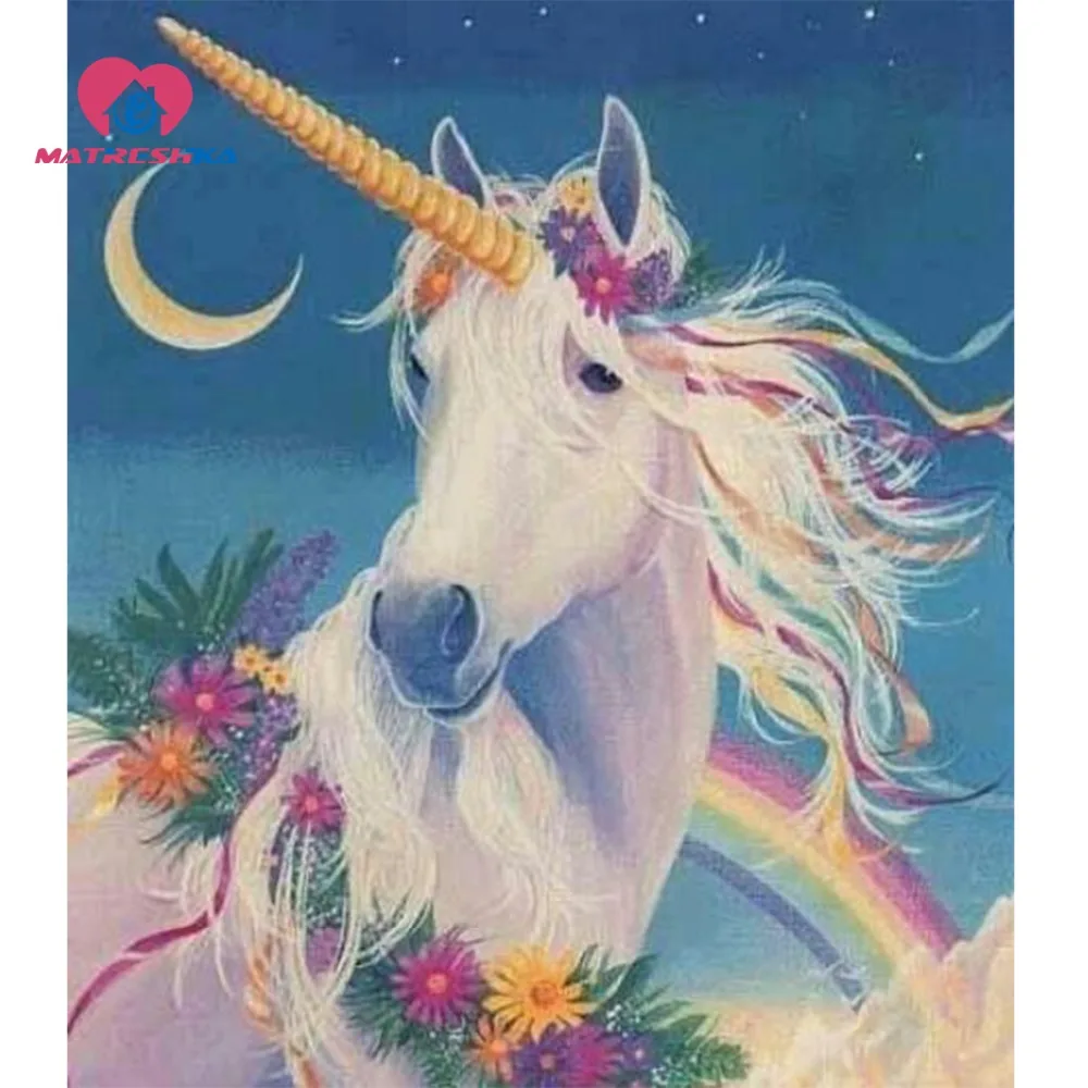 Berlian Bordir Pola Unicorn Gambar Rhinestones 5D Berlian Mosaik