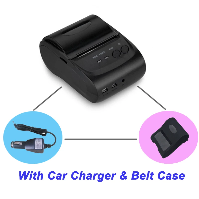 Портативный 58 мм Термопринтер Bluetooth чековый принтер Bluetooth USB/последовательный порт для Windows Android POS принтер - Цвет: case and charger