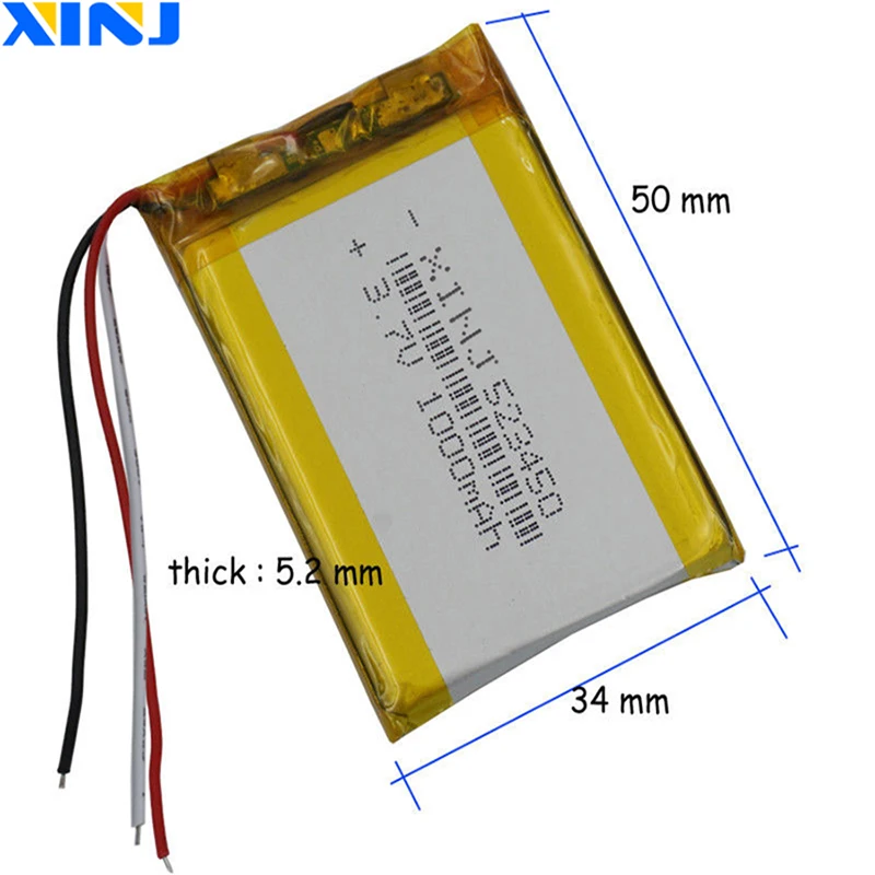 XINJ 3,7 в 1000 мАч 3 провода для термистора литий-полимерный Li-Po аккумулятор 523450 для камеры электронная книга PDA MID ipod Bluetooth устройство DVD