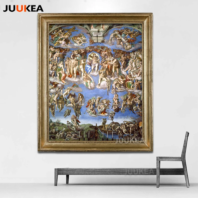 

Classic Canvas Oil Painting The Last Judgment by Michelangelo's Sistine Chapel HD Canvas Print Painting Wall Picture Home Decor