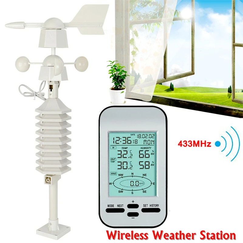 

Professional RF 433mhz Wireless Weather Station Clock Wireless Anemometer With Wind Speed and Direction Sensor