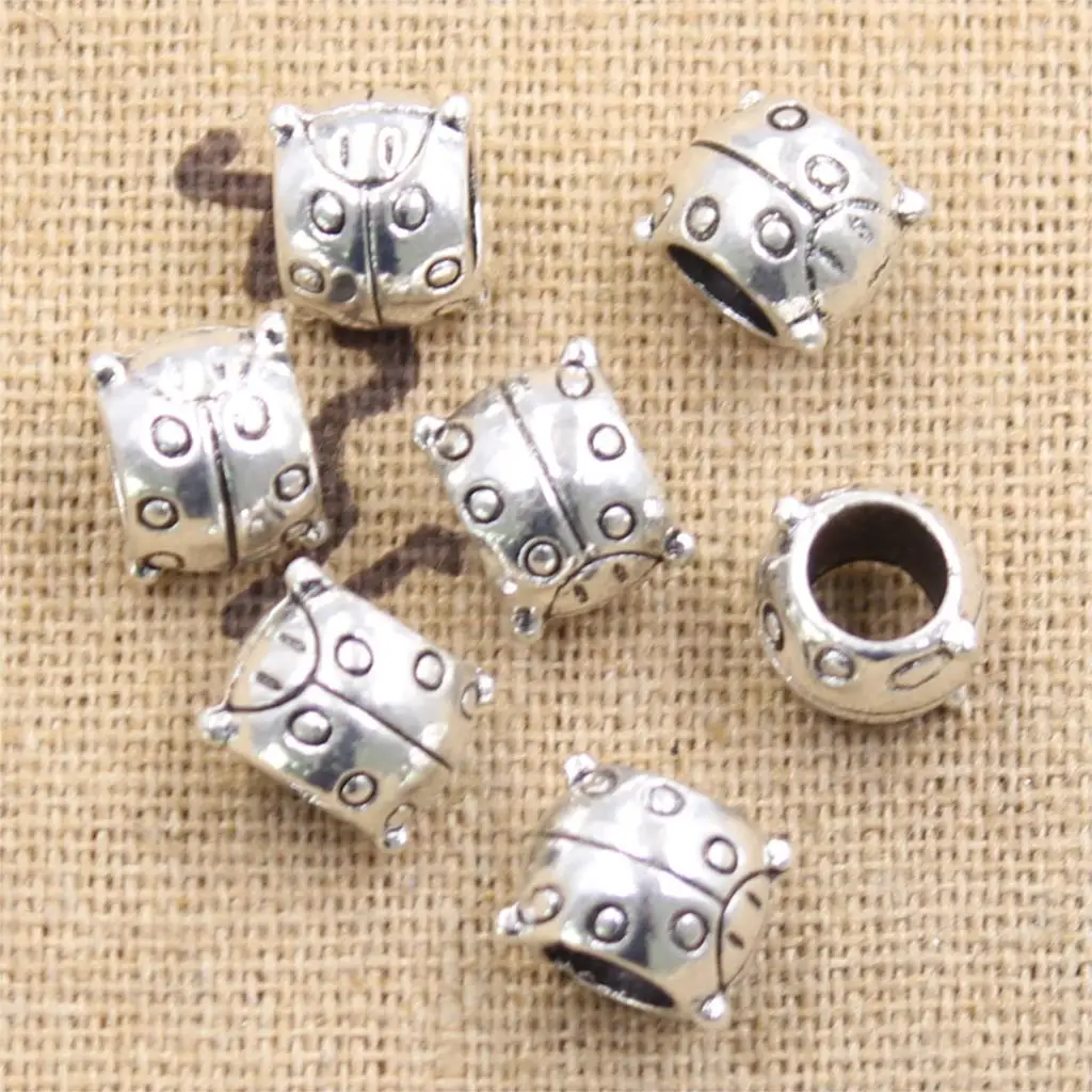 Free 10Pcs Tibetan Silver Charms Big Hole European MOM Spacer Beads 10x11mm