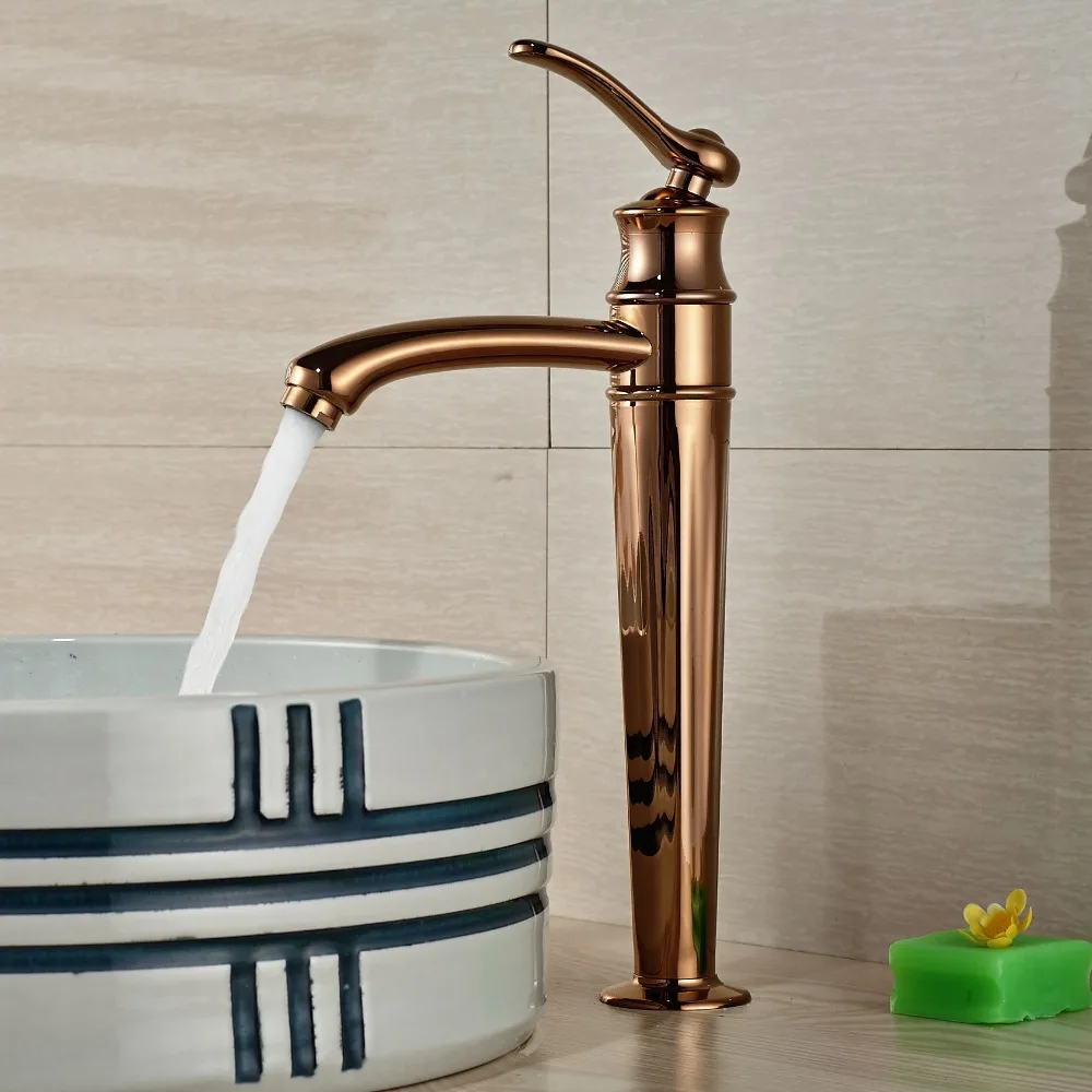 Single Handle Bathroom Basin Faucet Rose Golden Finish Vanity Sink