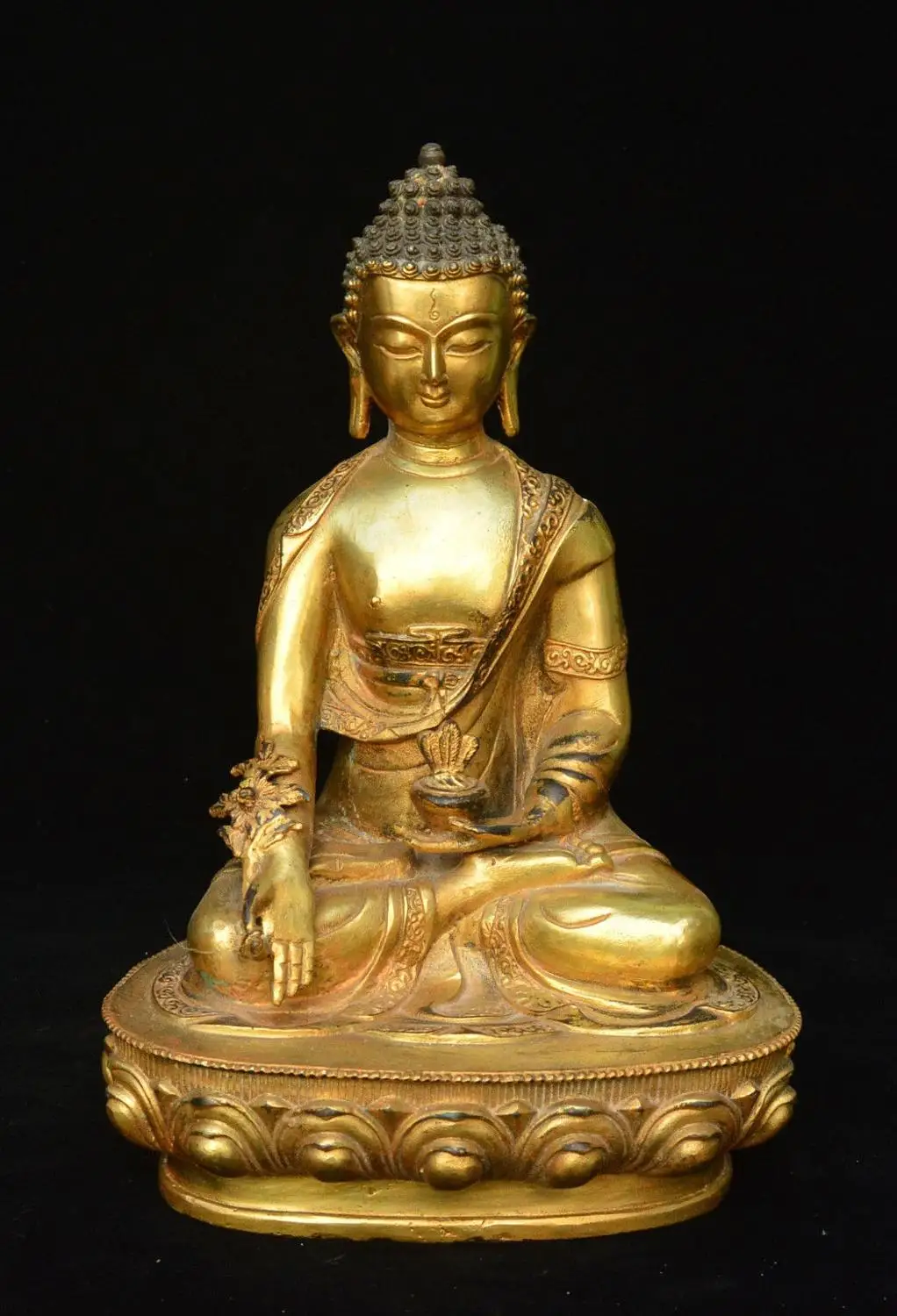 

Saha World Bronze Gilt Pharmacist Glaze light Tathagata Medicine Buddhas Statue