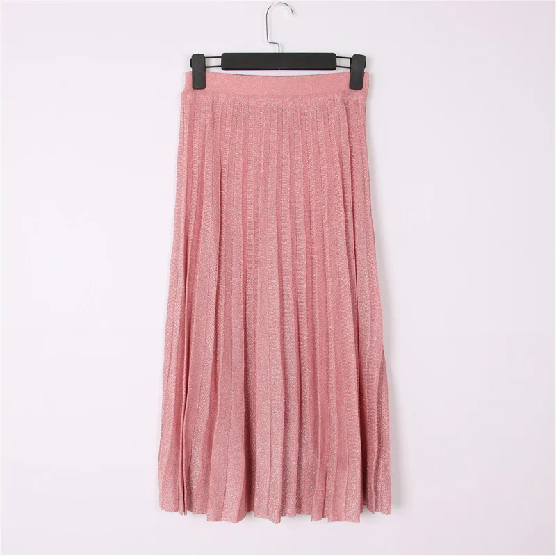 Женская юбка, трикотажная, с люрексом, с высокой талией, плиссированная летняя юбка, однотонная, Пляжная, модная