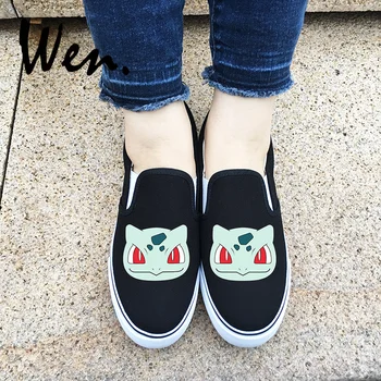 

Wen Design Outdoor Slip On Shoes Anime Bulbasaur Pokemon Series Black White 2 Colors Unisex Canvas Sneakers Plimsolls