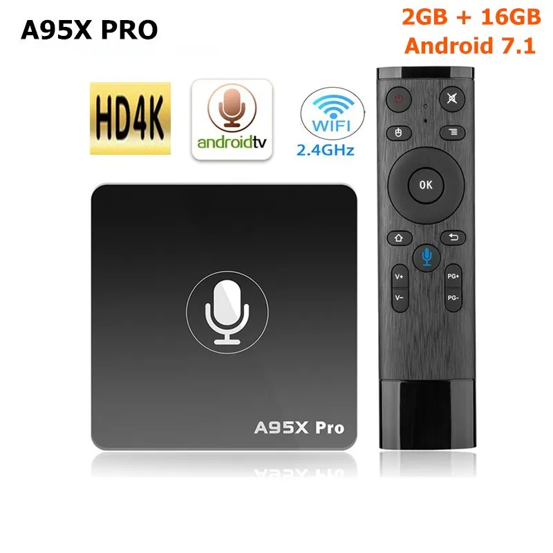 

A95X PRO Android 7.1 TV Box with Voice Control Amlogic S905W 2GB RAM + 16GB ROM 2.4G WiFi 100Mbps H.265 Support Youtube 4K