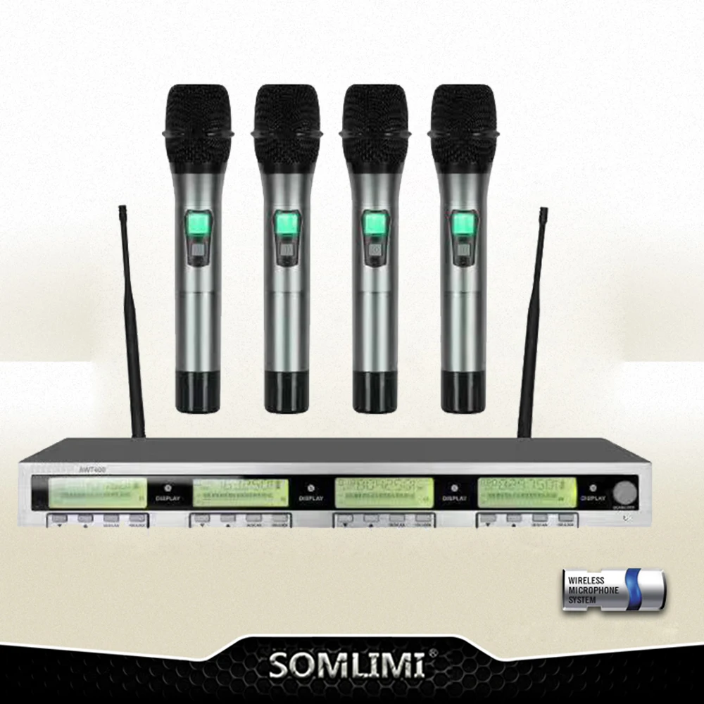 

SOM High Quality Professional AWT400 4 channels Handheld Wireless Microphone Professional Lavalier Clip Microphone Headset