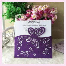 12 шт. красивые бабочки Свадебные Invittation карты дизайн/пользовательские фиолетовый цвет свадебные приглашения