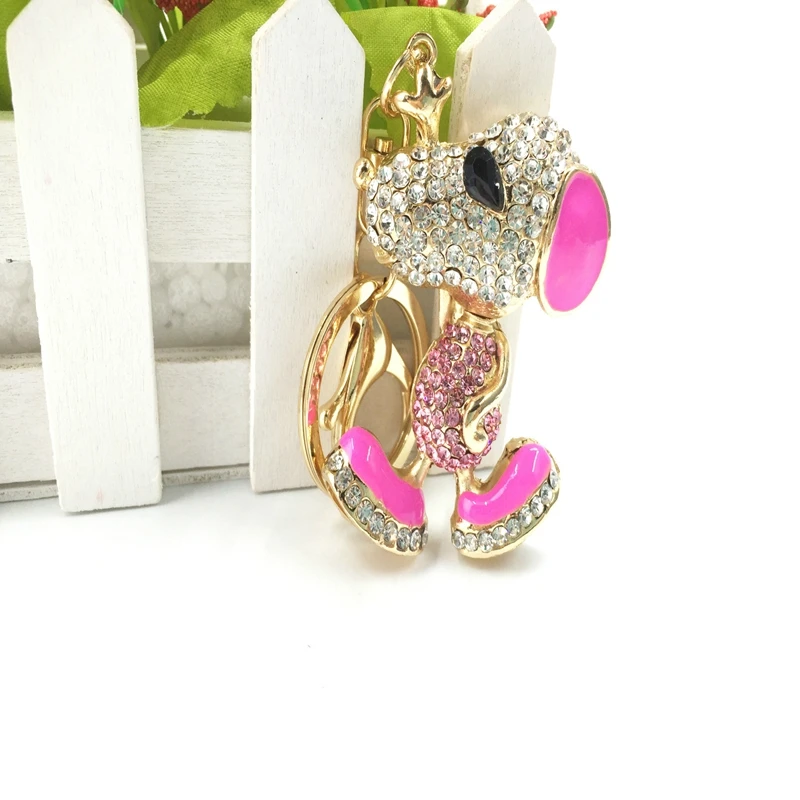 Creative Cute Dog Key Chain Rhinestone Crystal Animal Key Pendant Couples Jewelry Handbag Car