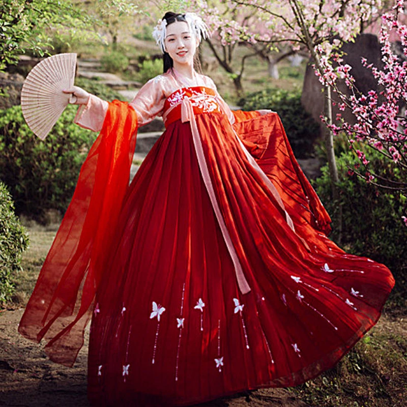 Pakaian Adat Cina Kuno Hanfu Kostum Nasional Pakaian Merah Lengan Panjang Peri Cina Kuno Pakaian Tradisional Tiongkok untuk Wanita Dewasa DN3435|Tarian rakyat cina| - AliExpress