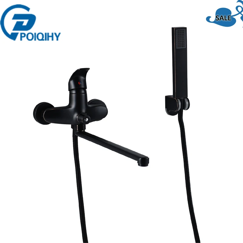 POIQIHY Shower Faucet ORB Rotatable Long Spout Bathtub Faucet Wall Mounted Style Faucets with