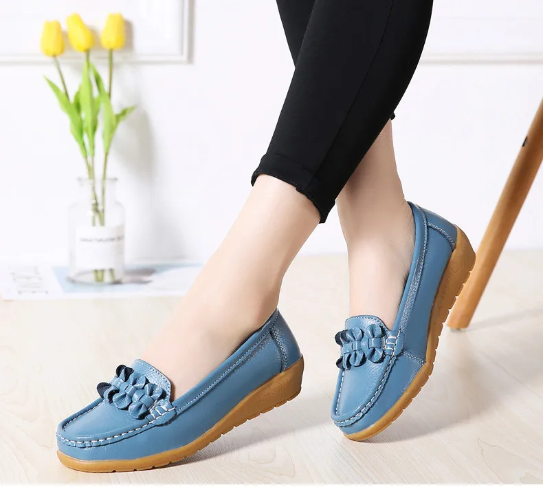 Women Ballet Flats Shoes Genuine Leather Loafers Shoes Woman Slip-on Flats Ladies Shoes Heels Creepers moccasins (15)
