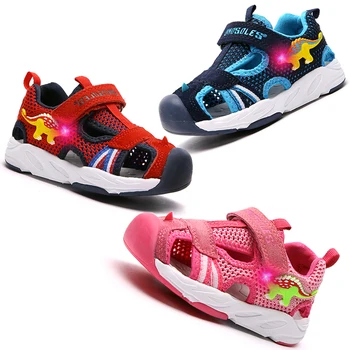 

Dinoskulls Toddler Sandals Girls Light Up Fashion Kids Bpys Summer Beach Shoes 3D Dinosaur LED 2019 Glowing Children's Shoes