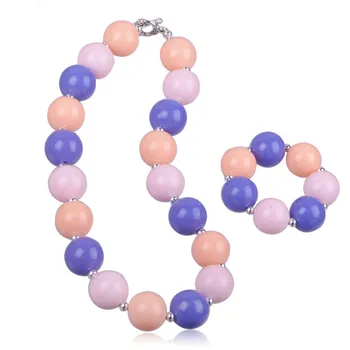 

2020 New Fashion Children Gft Best Jewelry Sets Acrylic Bead Necklaces Bubblegum Girl Kids Jewelry Set Necklace Bracelet