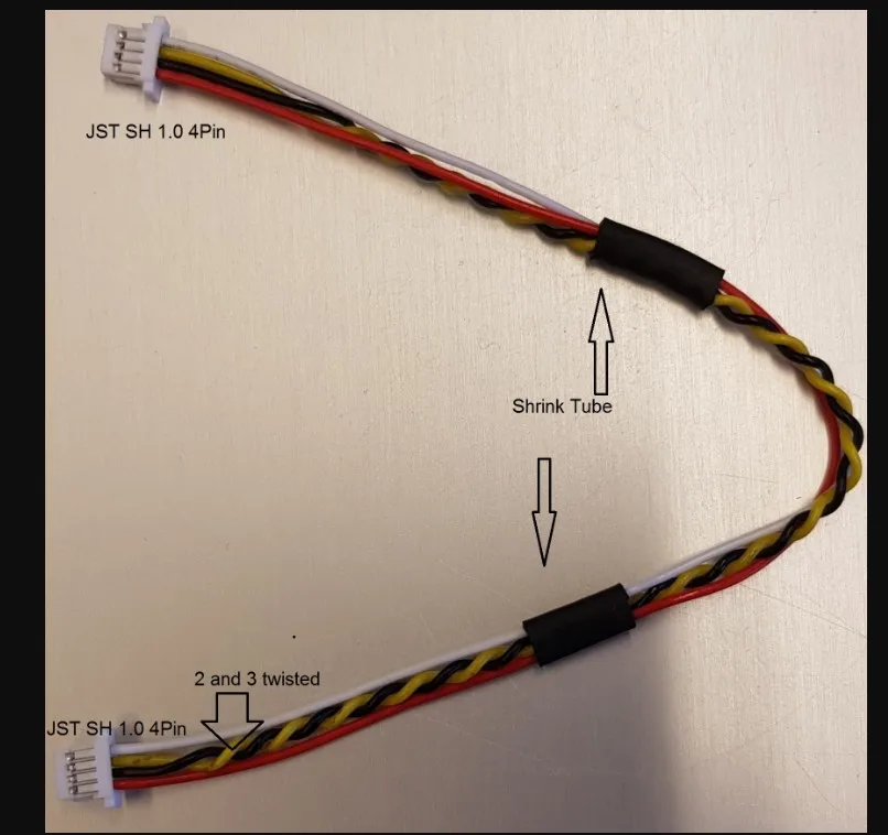 

JST SH 1.0 4Pin Female connectors at both end. 1 to 1;2 to 2;3 to 3;4 to 4;2 and 3 twisted Cable Length : 150mm 28AWG wire