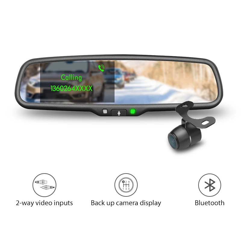 4,3 дюймов Автомобильный ЖК-дисплей Bluetooth зеркало заднего вида монитор с двойным видео Bluetooth громкой связи для Volkswagen Golf Polo Audi все транспортные средства