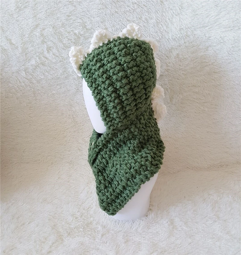 Kid Handmade Dinosaur Hat Children Eleka Knitted Cap Boy Girl Neckchief Tubular Scarf 3 Buttons Loop Shawl and Beanie_voghion.com