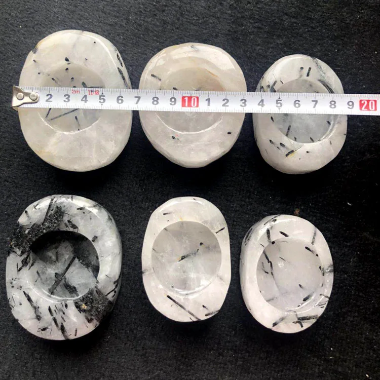 

Free Shipping One Piece Natural Rock Black Tourmaline Quartz Crystal Carving Healing Candle Holder FMX