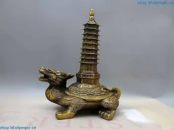 

12" China brass copper fine Wenchang tower on Dragon turtle Sculpture Statue