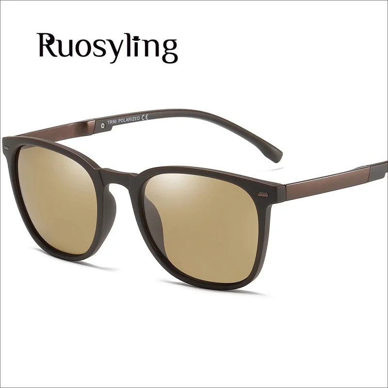 Ruosyling гибкие солнцезащитные очки матовые УФ 400 поляризационные мужские солнцезащитные очки TR сверхлегкие матовые черные Ретро темные очки люксовый бренд - Цвет линз: Brown