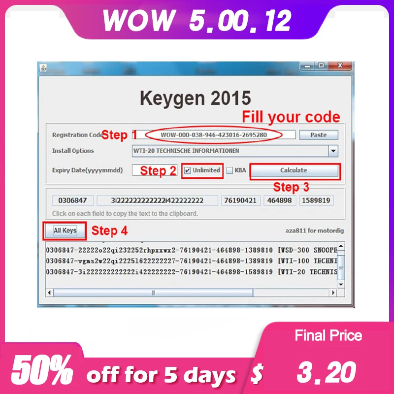 

Latest Original WoW 5.00.12/ WoW 5.00.8 Free Keygen WOW Snooper Diagnostic Tool Multi-langauges for TCS CDP PRO WOW Fast Send