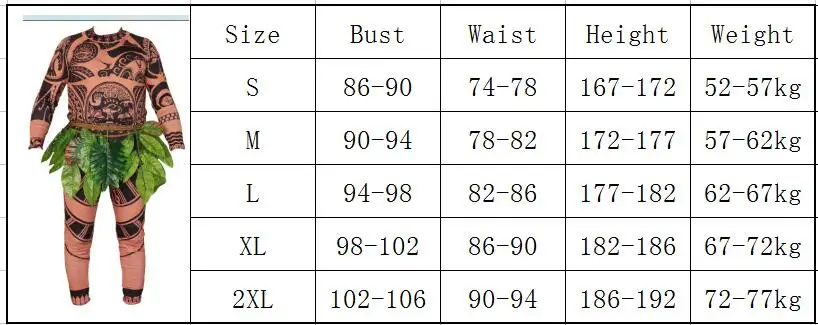 maui size chart