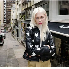 Осенние новые модные женские повседневные куртки на молнии, топы, контрастные цвета, любовь, Женская искусственная кожа полиуретан, куртки, пальто