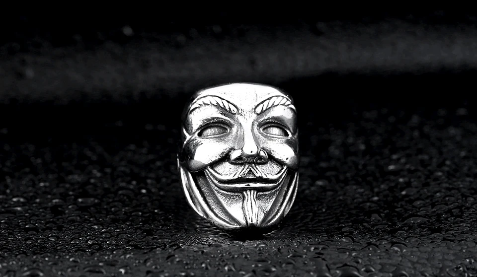 Стальной солдат, дизайн, маска Guy Fawkes, стильное кольцо из нержавеющей стали V для вендетты, модная мужская маска, ювелирные изделия