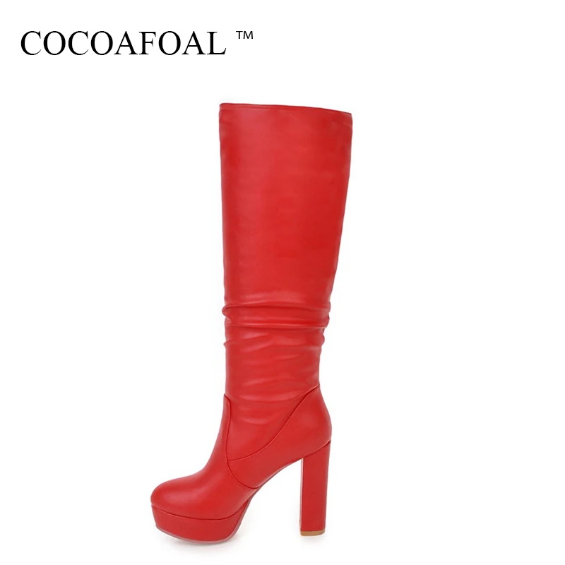 

COCOAFOAL Women's Riding Equestrian Knee High Boots Sexy Plus Size 33 43 High Heeled Shoes Autumn Winter Black Knee High Boots