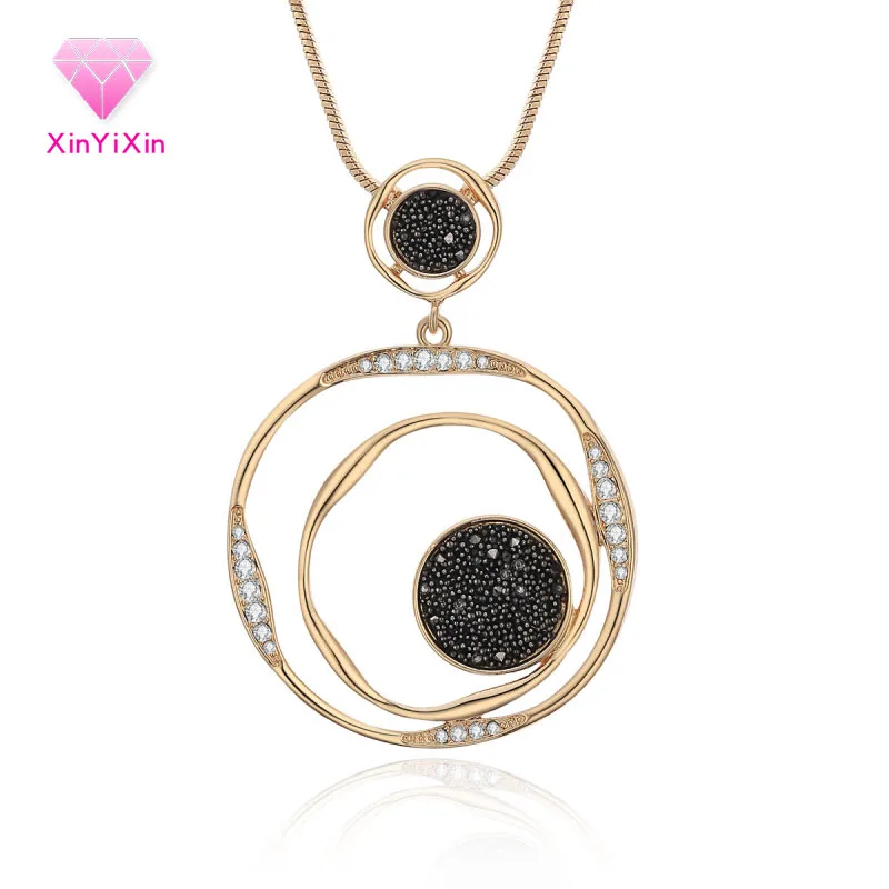 

Vintage Women Pendant Necklaces Black Stone Crystal Necklace For Girls Gold Circles Necklace Statement Fashion Jewelry Gift