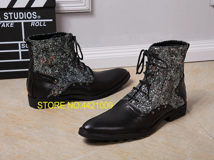 

Fashion Dress Martin Boots 2018 Real Leather Lace up Cow Leather Autumn Winter Runway Rivets Boots Shoes Combat Desert Booties