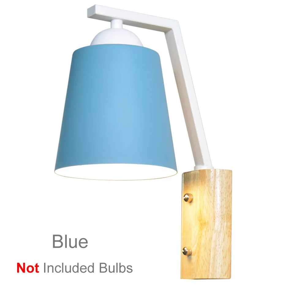 Blue-No Bulb Деревянная настенная лампа прикроватная настенная лампа Скандинавская рулевая колонка E27 лампа современная спальня гостиная столовая светодиодный настенный светильник - Цвет абажура: Blue-No Bulb