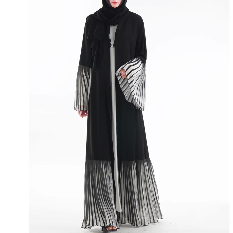Новый ОАЭ Abaya Дубай Кафтан Малайзия плиссированные полосатые кимоно кардиган