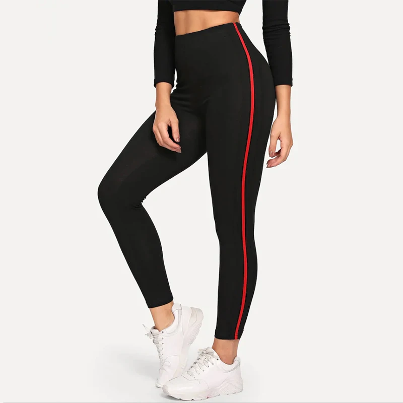 

Fitness leggings Women Stitching red line Breathable High Waist Legins Female Workout Legging Push Up Elastic Slim Sport Pants